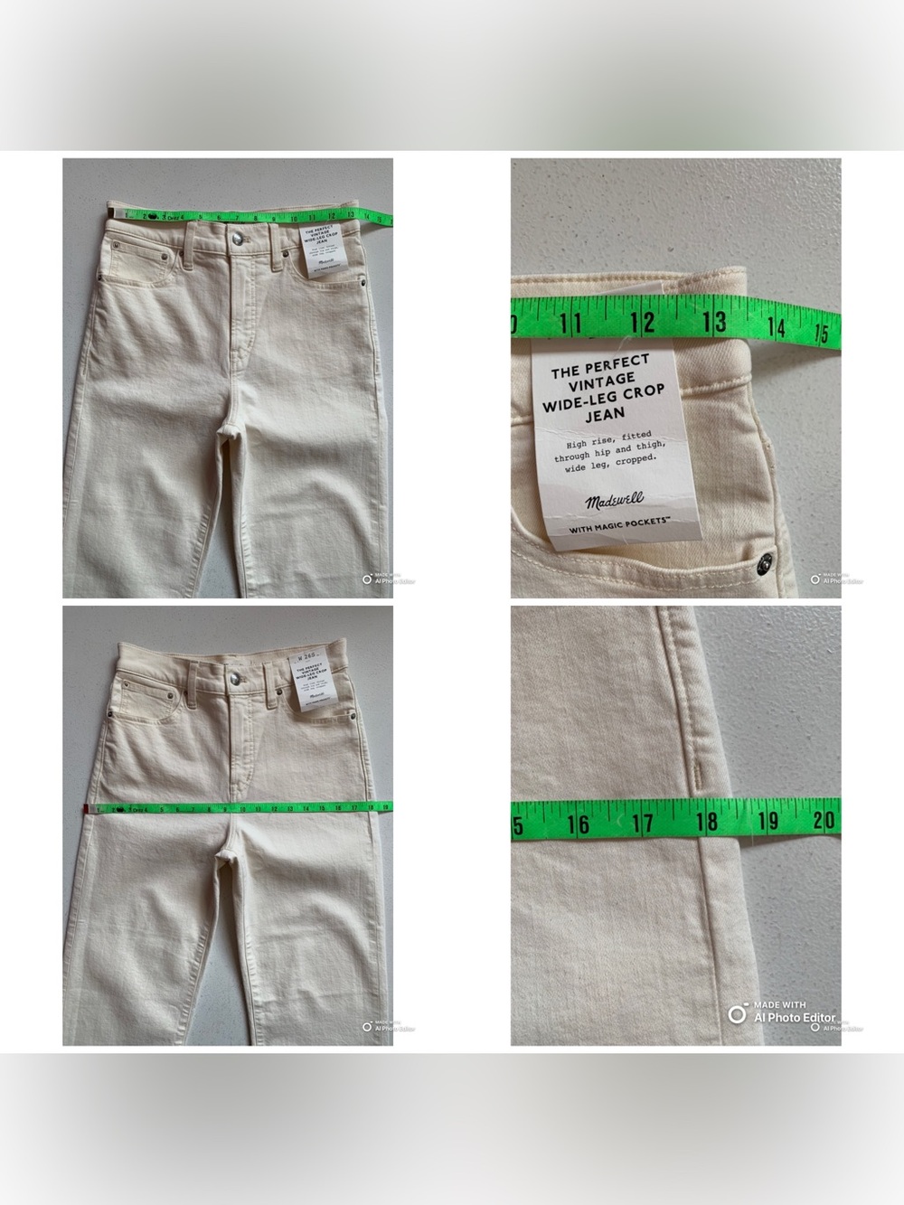 Madewell The SHORT Perfect Vintage Wide-Leg Crop Jean Size 26S NWT Cream Summer - Picture 14 of 17
